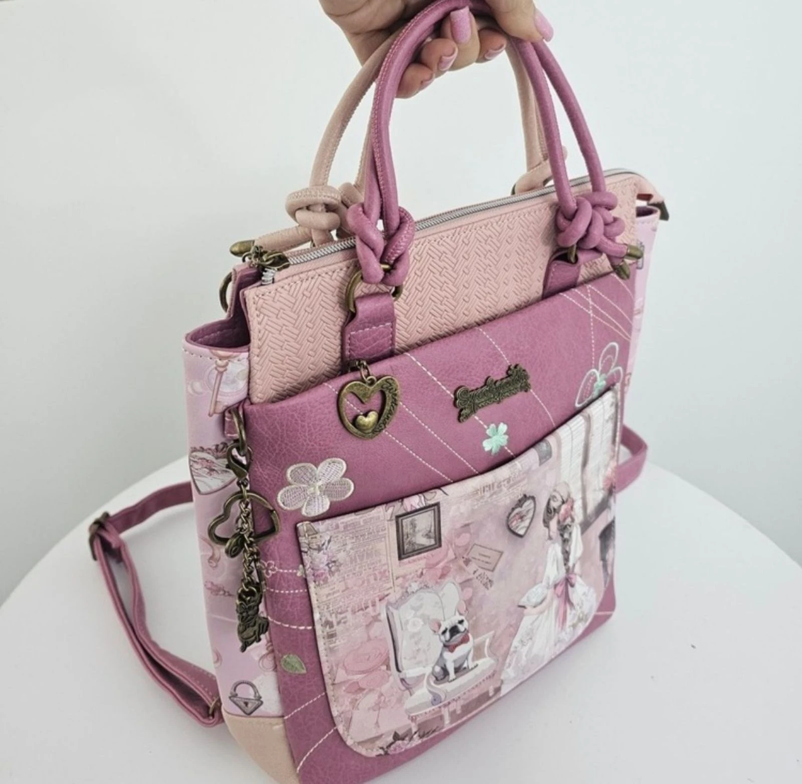 Espectacular bolsa mochila Sweet Candy rosa vintage dressing – photo 3